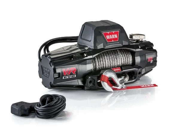 Warn VR EV0 winch with cable on a white background