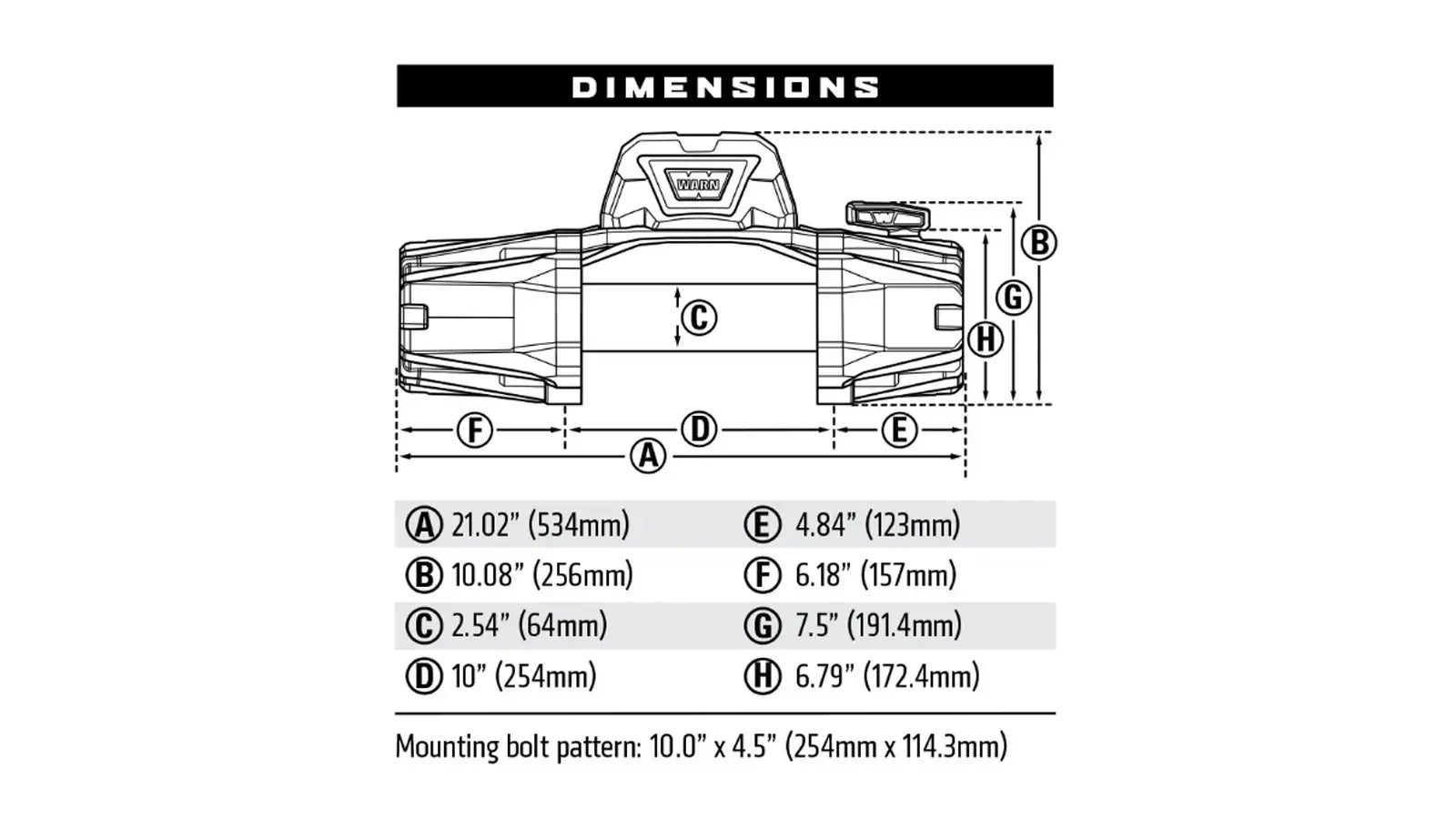 Technical drawing with dimensions of a product on a white background