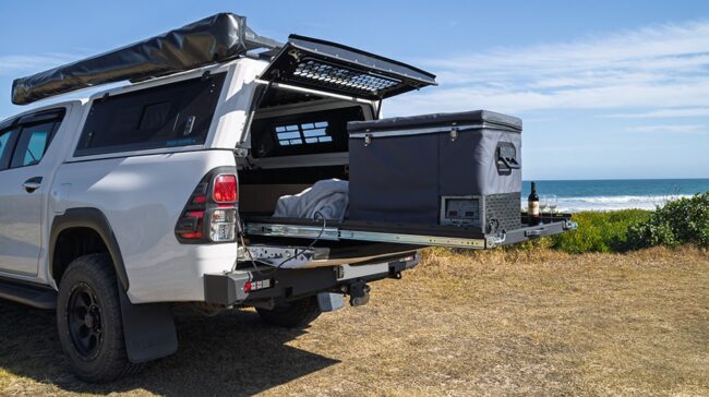 Deck Slide Double Cab – heavy-duty aluminium cargo slide for 4x4 bakkies, overlanding and tradespeople in SA