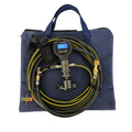 Inflator kit with hose and digital gauge on a blue carrying bag
