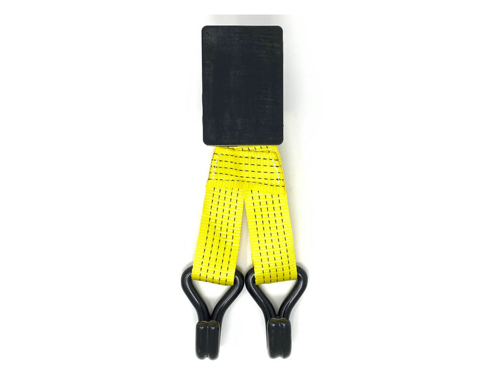 Yellow strap with black ends on a white background jack mate